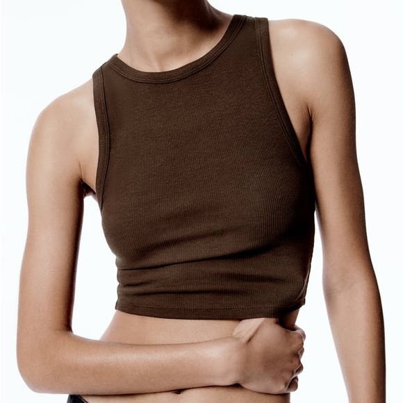 Zara Brown Ribbed T-Shirt Tank - Picture 3 of 10